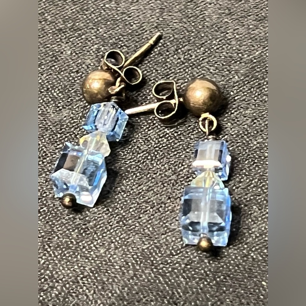 Elegant Blue Crystal Ice Cube  Drop Earrings